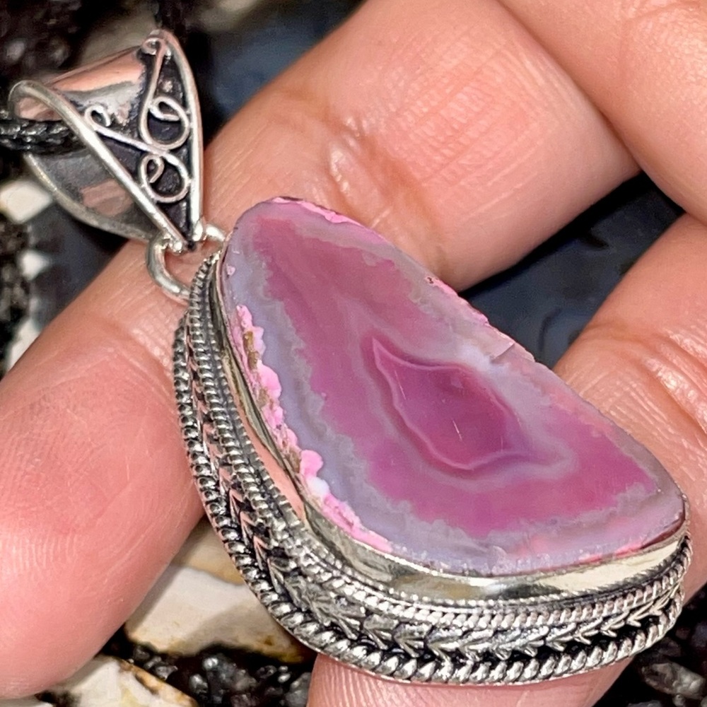 Slice Agate Drusy Pendant 2”